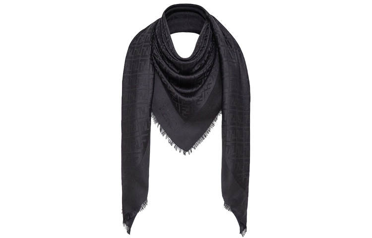 FENDI Ff Logo Printed Fringe Detailed Scarf