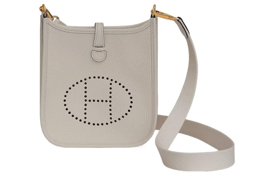 HERMES Evelyne Clemence Bullock Leather Crossbody Bag, Shoulder Bag 16 Women's 8L Beton Glacier White