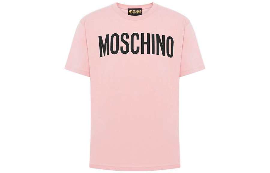MOSCHINO T Shirts Men's Pink Crew Neck Moderate Straight Fit