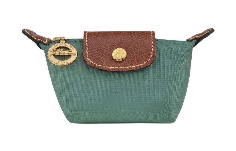 LONGCHAMP Le Pliage Snap And Zip Closure Canvas With Leather Trim Coin Purse Women's Green