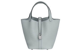HERMES Picotin Lock Clemence Calfskin Handbag 18 Women's 08 BleuPale Grail Blue