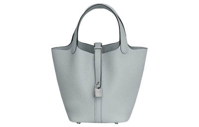 HERMES Picotin Lock Clemence Calfskin Handbag 18 Women's 08 BleuPale Grail Blue