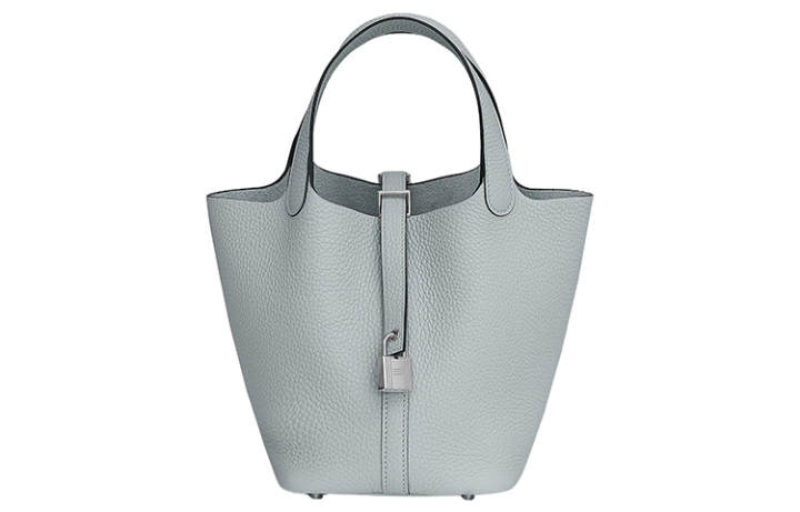 HERMES HERMES Picotin Lock Clemence Calfskin Handbag 18 Women's 08 BleuPale Grail Blue