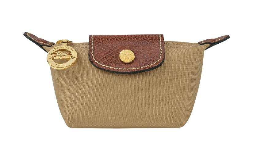 LONGCHAMP Le Pliage Snap And Zip Closure Canvas With Leather Trim Coin Purse Women's Brown