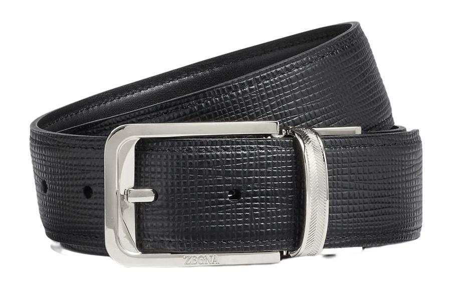 Ermenegildo Zegna Calfskin Leather Belts Men's Black Width 3.5cm