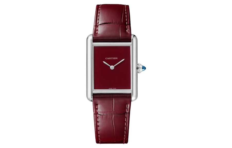 CARTIER TANK DE Quartz Movement Unisex Watch 25.5*33.7mm Red Watch Dial Stainless Steel Case