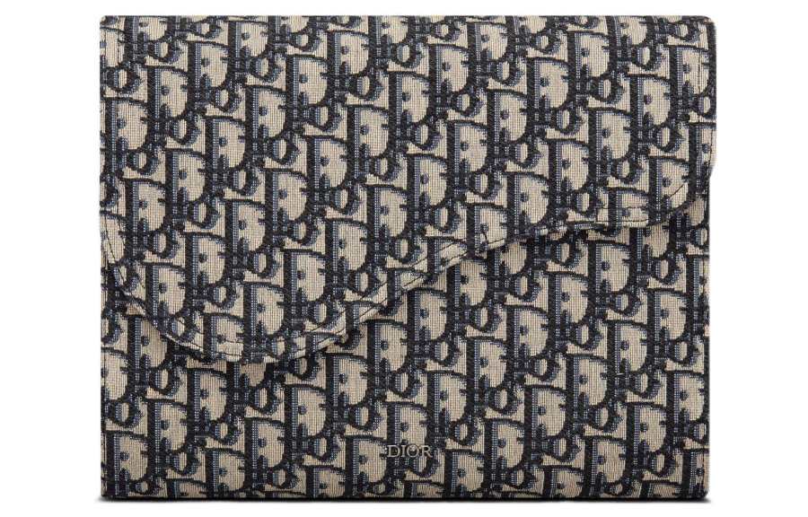 DIOR Jacquard With Canvas Saddle Bag Canvas Bag Clutch Women's Beige/Black