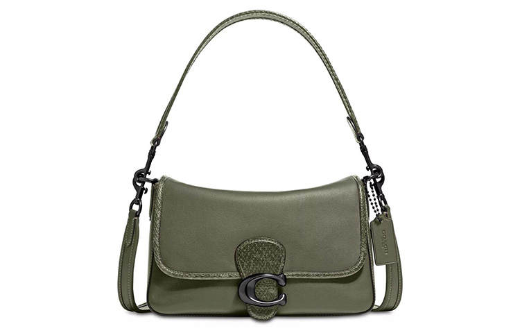 COACH Tabby Leather Patchwork With Snake Skin Detail Handbag, Shoulder Bag Women's Army Green