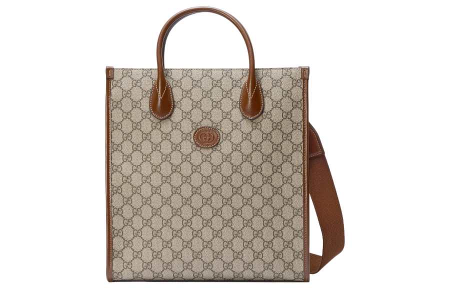 GUCCI Interlocking Canvas With Leather Shoulder Bag, Crossbody Bag, Handbag Men's Ebony & Brown