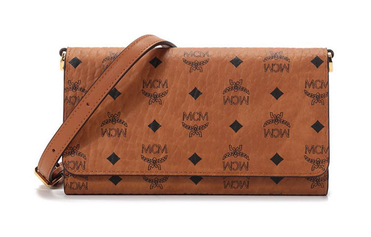 MCM Leather Cell Phone Pouch, Crossbody Bag, Wallet Women's Brown/Cognac