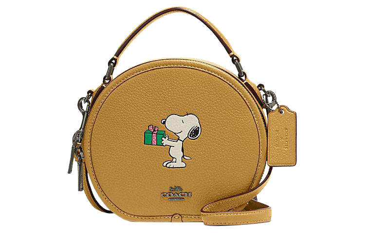 COACH Peanuts Snoopy Collaboration Dempsey Cow Leather Handbag, Shoulder Bag, Crossbody Bag Small Women's Earth Yellow