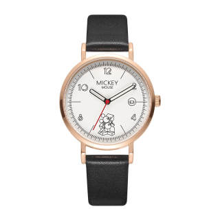 Disney Mickey Series Quartz Movement Genuine Leather Strap Watch Women's Watch White Dial