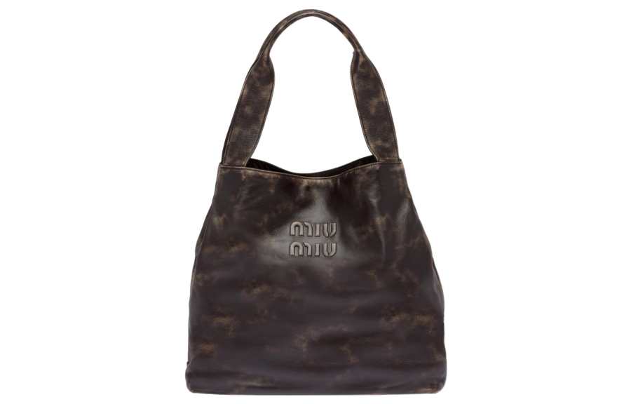 MIU MIU Leather Tote Bag, Shopping Bag, Handbag, Shoulder Bag Large Women's Sand/Coffee