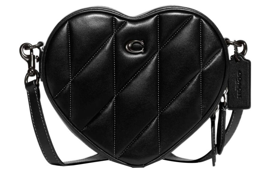 COACH Heart Sheepskin With Cow Leather Heart Shaped Bag, Shoulder Bag, Crossbody Bag Small Women's Black
