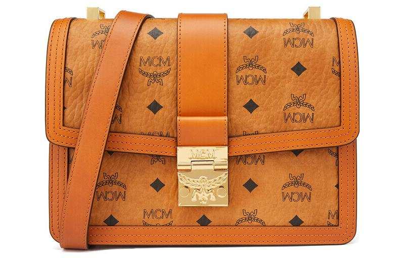 MCM Tracy Coated Canvas Crossbody Bags Medium Women's Brown Cognac