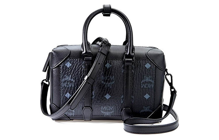 MCM Visetos Coated Canvas With Leather Box Bag, Boston Bag, Shoulder Bag, Crossbody Bag, Handbag Small Women's Black