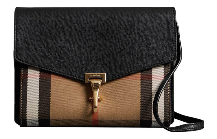 Burberry Small Macken Leather And House Check Crossbody Bag Archive Beige/Black