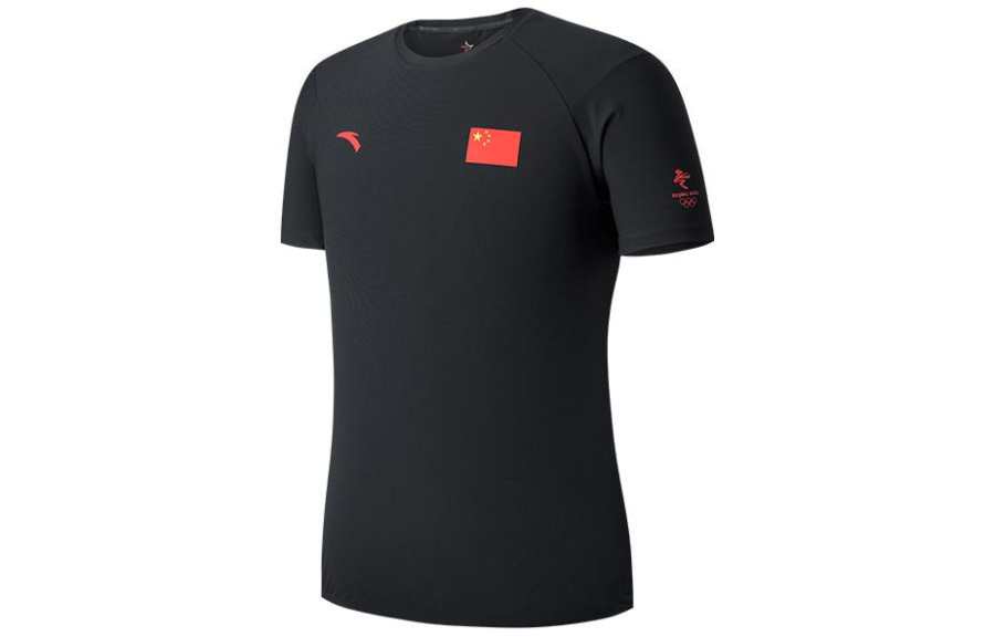 ANTA T Shirts Men's Black Crew Neck Moderate Straight Fit