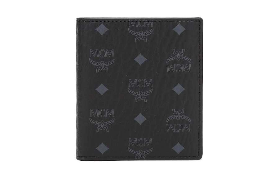 MCM MCM Original Visetos Leather Wallet, Card Holder Mini Unisex Black