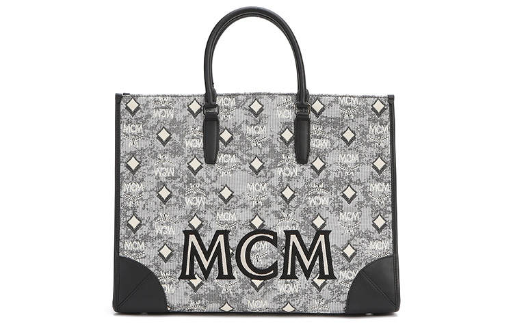 MCM Fabric Nappa Leather One Shoulder Handbag Large Women's Gray