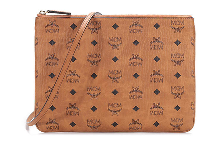 MCM Visetos PVC Clutch, Shoulder Bag, Crossbody Bag Women's Brown Cognac