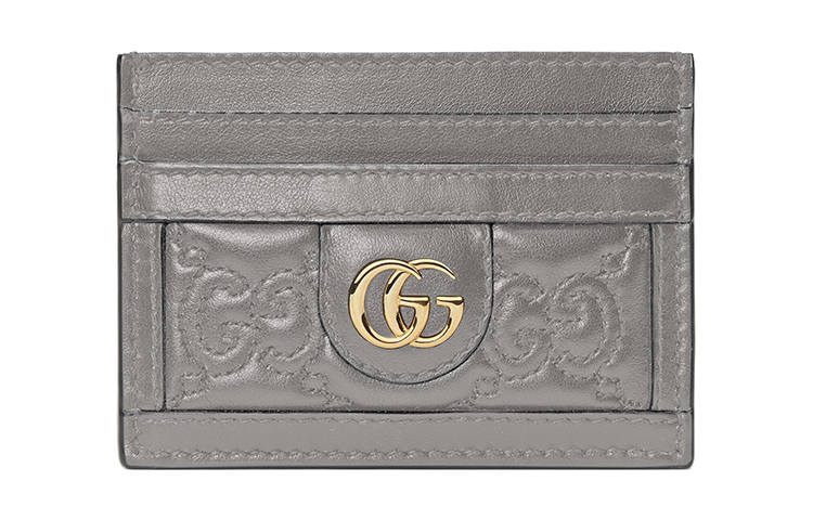 GUCCI GG Matelassé Leather Clutch Card Holder Small Women's Gray