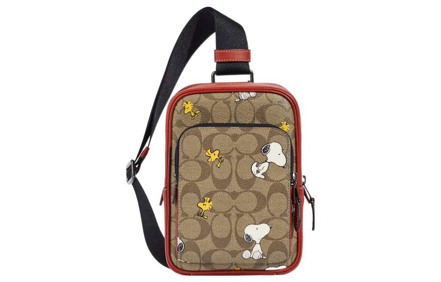 COACH Peanuts Snoopy Collaboration Track Coated Canvas With Smooth Calfskin Shoulder Bag, Crossbody Bag, Sling Bag Mini