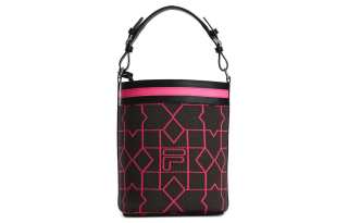 FILA Jacquard Fabric, Cow Split Leather One Shoulder Handbag Women's Charcoal Dark Gray/Pink