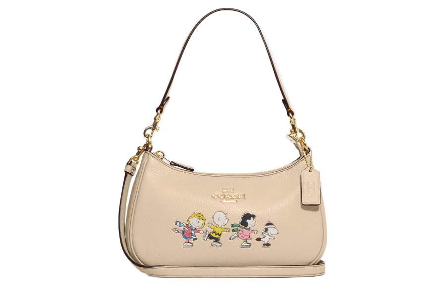 COACH Peanuts Snoopy Collaboration Teri Pebble Cow Leather Shoulder Bag, Handbag, Shoulder Bag Women's Ivory White