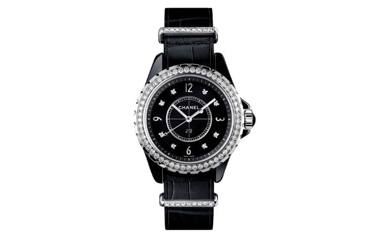 CHANEL J12 Collection Wrist Watches Quartz Movement Crocodile Leather Strap Black Dial Women's H4189