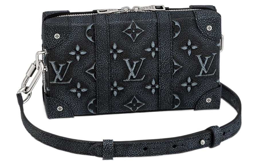 LOUIS VUITTON SOFT TRUNK Cow Leather Handheld Shoulder Bag, Crossbody Bag Regular Men's Denim Blue