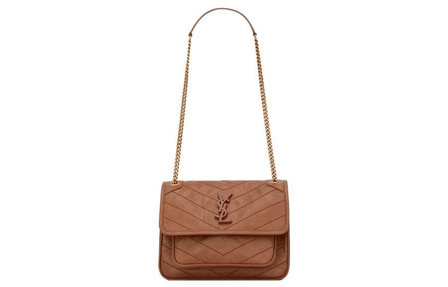 SAINT LAURENT Niki Calfskin Hobo Bag, Portable Crossbody Bag, Shoulder Bag Women's Light Caramel