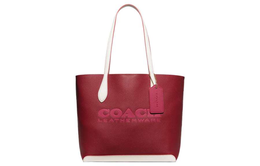 COACH Kia Natural Pebbled Leather Tote Bag, Shopping Bag, Shoulder Bag, Handbag Large Women's Dark Red