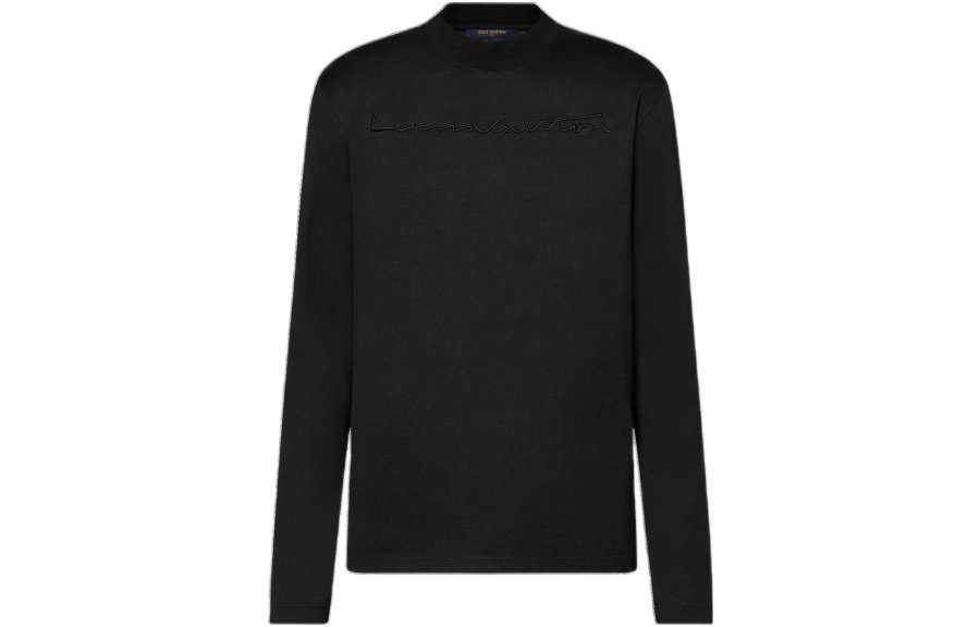 LOUIS VUITTON Letter Embroidery Print Solid Color Crew Neck Pullover Long Sleeved SS23 T Shirt Men's Black
