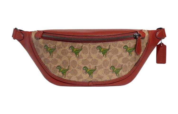 COACH League With Cow Leather Shoulder Bag, Crossbody Bag, Sling Bag, Fanny Pack Large Men's Brown Yellow & Rusty Red
