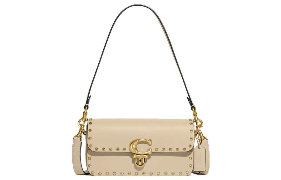 COACH Studio Glove Tanned Leather Handbag, Shoulder Bag Small Women's Ivory White
