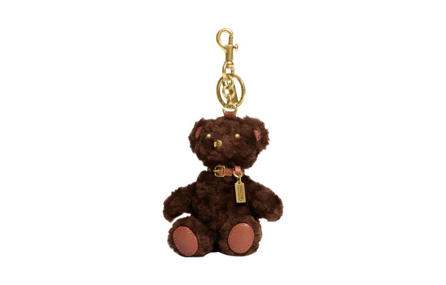 COACH Shearling With Glove Tanned Leather Keychain Bag Charm Bag Accessory Women's Dark Brown