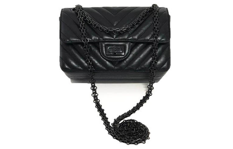 CHANEL 2.55So Black Cow Leather Material Black Buckle Flap Bag, Crossbody Bag, Shoulder Bag Mini Women's Black