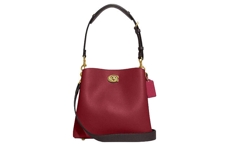 COACH Willow Pebbled Leather Bucket Bag, Shoulder Bag, Crossbody Bag Medium Women's Cherry Red
