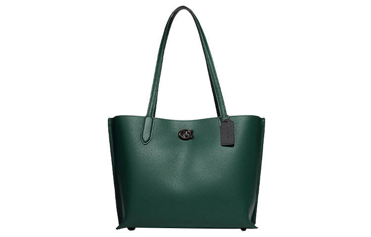 COACH Willow Polished Pebbled Leather Tote Bag, Shopping Bag, Handbag, Shoulder Bag Large Women's Forest Green
