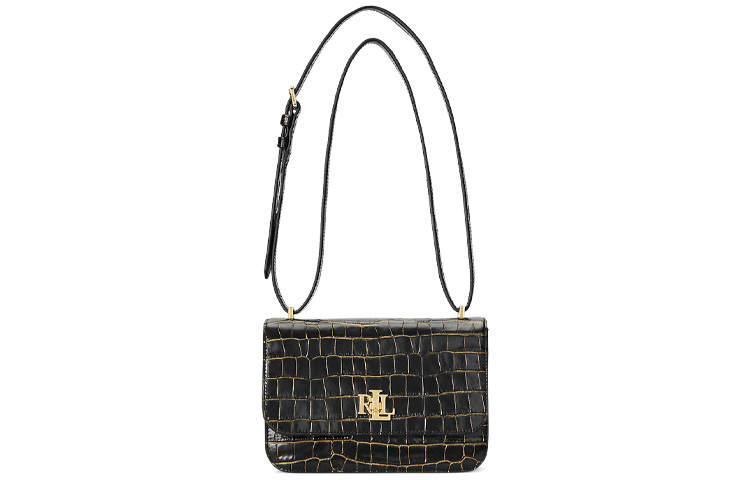 LAUREN RALPH LAUREN Crocodile Embossed Leather With Cow Leather Crossbody Bag, Shoulder Bag Regular Women's Black