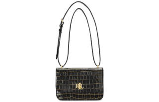 LAUREN RALPH LAUREN Crocodile Embossed Leather With Cow Leather Crossbody Bag, Shoulder Bag Regular Women's Black