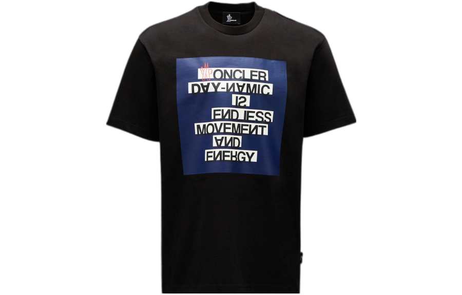 Moncler T Shirts Men's Black Crew Neck Moderate Straight Fit