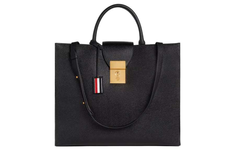 THOM BROWNE THOM BROWNE· Calfskin Tote Bag, Shopping Bag, Handbag Men's Black