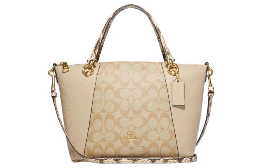 COACH Kacey Coated Canvas With Leather Shoulder Bag, Crossbody Bag, Handbag Medium Women's Khaki & Ivory