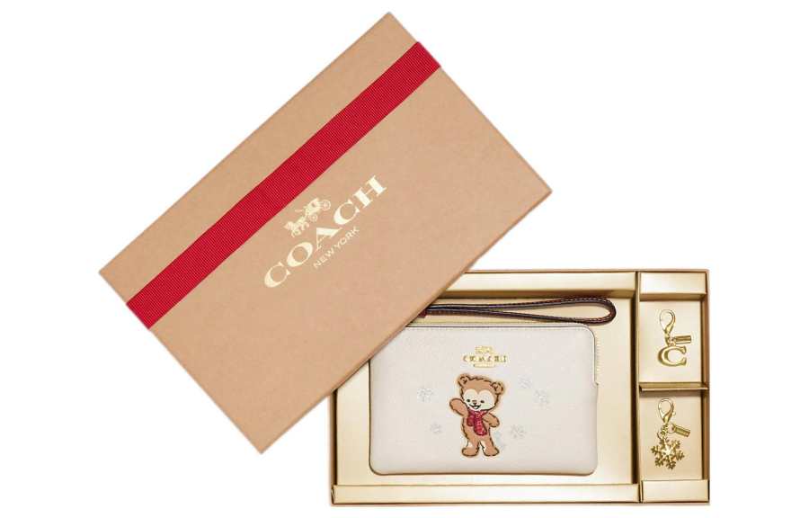 COACH Corner Zip Pebbled Leather Wrist Bag Clutch Small Women's Chalk White