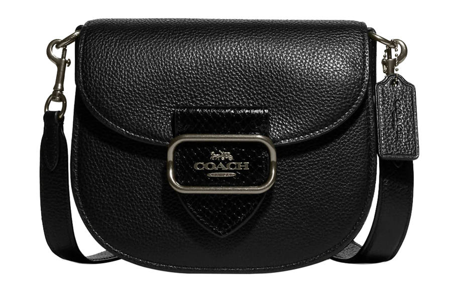 COACH Pebbled Leather Saddle Bag, Shoulder Bag, Crossbody Bag Small Women's Black