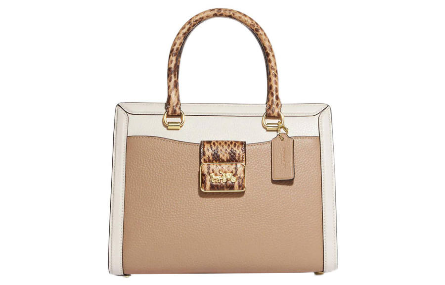 COACH Grace Snakeskin Print Embossed Leather Shoulder Bag, Crossbody Bag, Handbag Medium Women's Taupe & White