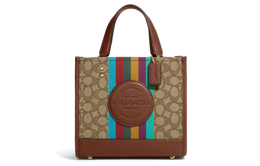 COACH Dempsey Jacquard With Refined Pebbled Leather Shoulder Bag, Crossbody Bag, Handbag Small Women's Khaki & Brown