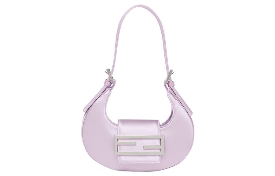 FENDI FENDI Cookie Satin Fabric With Sheepskin Shoulder Bag, Crescent Bag, Handbag, Shoulder Bag Women's Purple